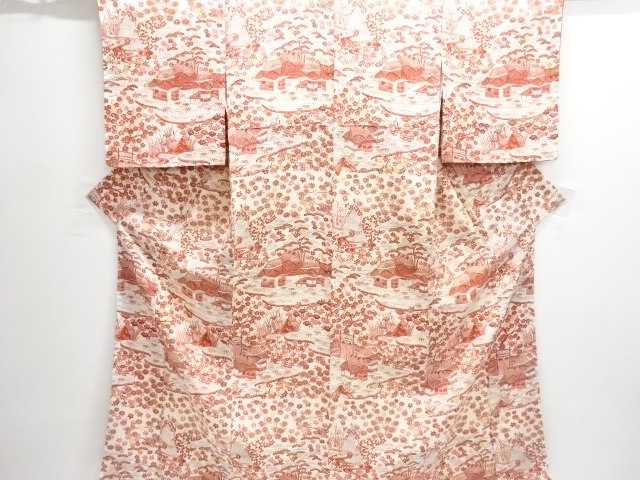JAPANESE KIMONO / UNUSED TSUKESAGE KOMON / CHIRIMEN / HOUSE SCENERY 